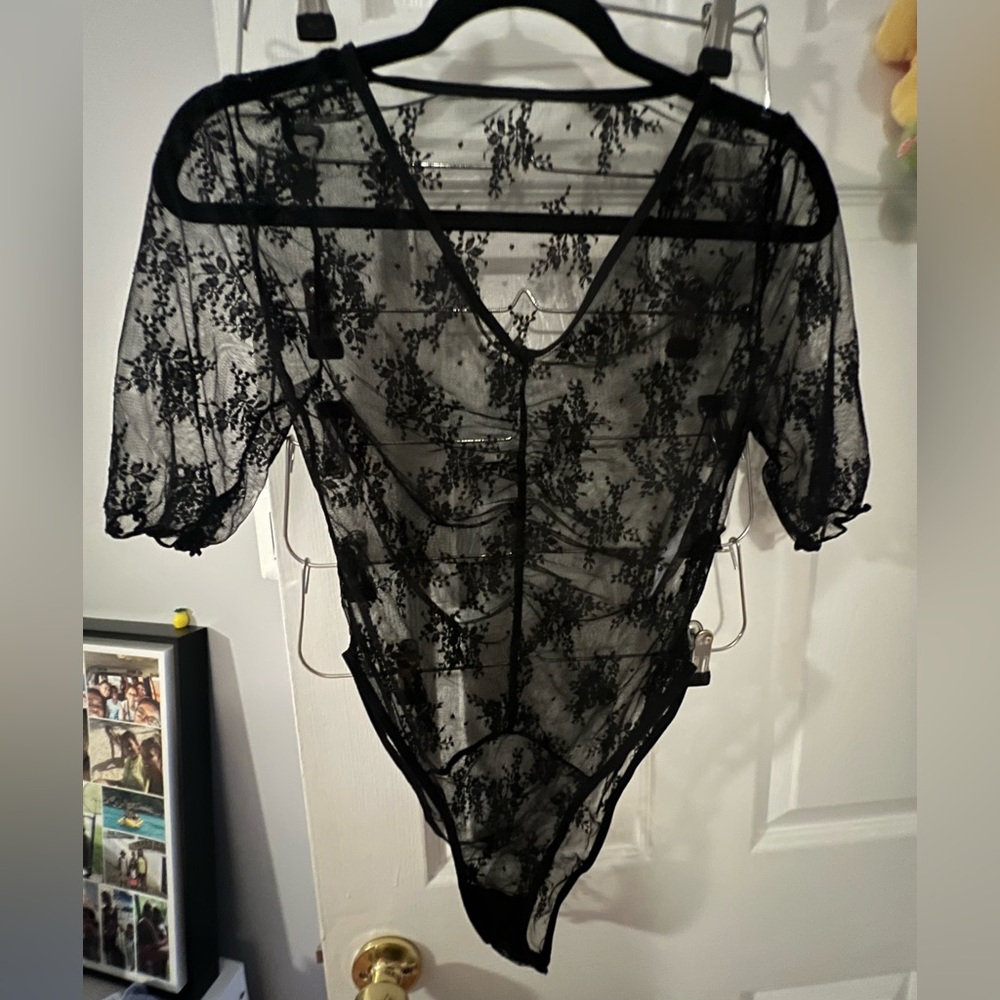 Black Sheer Lace Bodysuit